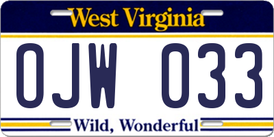 WV license plate OJW033