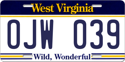 WV license plate OJW039