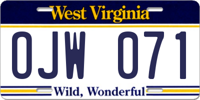 WV license plate OJW071