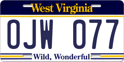 WV license plate OJW077