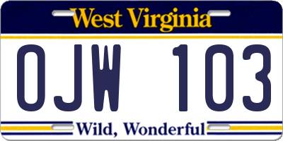 WV license plate OJW103