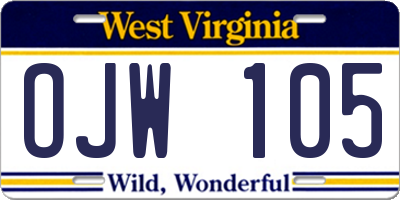WV license plate OJW105