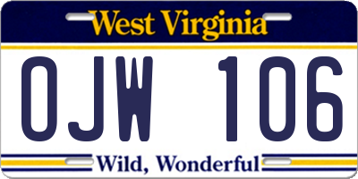 WV license plate OJW106