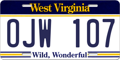 WV license plate OJW107