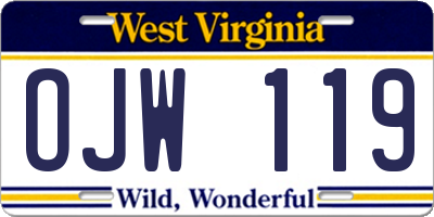 WV license plate OJW119