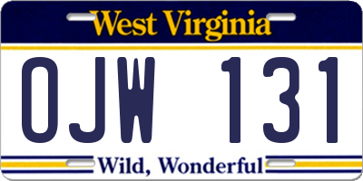 WV license plate OJW131
