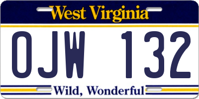 WV license plate OJW132