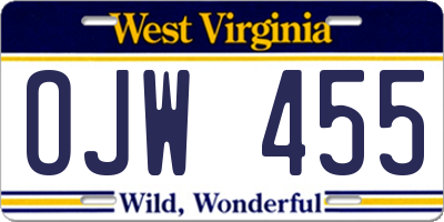 WV license plate OJW455
