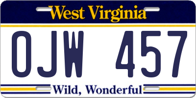 WV license plate OJW457