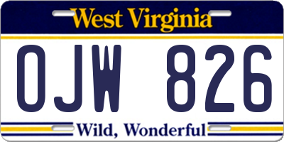 WV license plate OJW826
