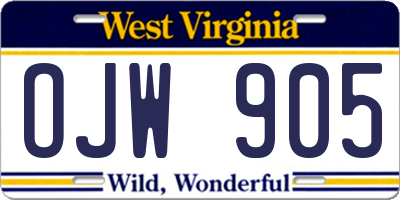 WV license plate OJW905