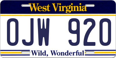 WV license plate OJW920