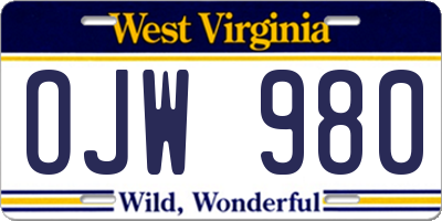 WV license plate OJW980
