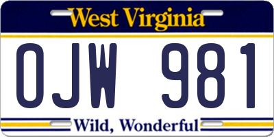 WV license plate OJW981