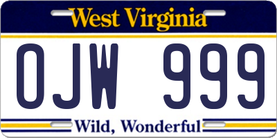 WV license plate OJW999