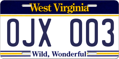 WV license plate OJX003