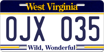 WV license plate OJX035