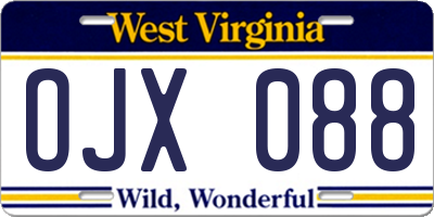 WV license plate OJX088