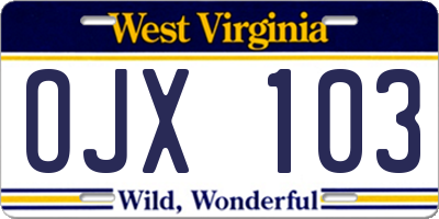 WV license plate OJX103