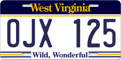 WV license plate OJX125