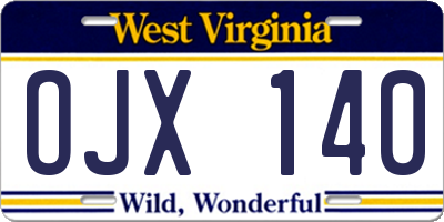 WV license plate OJX140