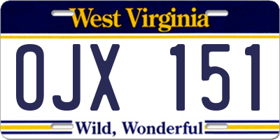 WV license plate OJX151