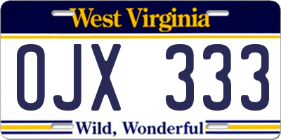 WV license plate OJX333