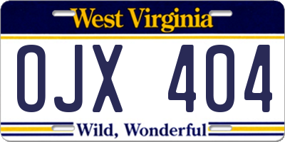 WV license plate OJX404