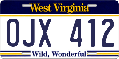 WV license plate OJX412