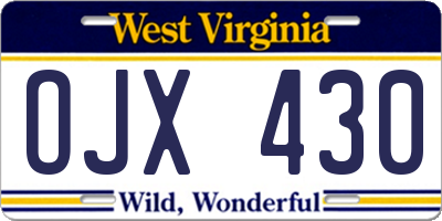 WV license plate OJX430