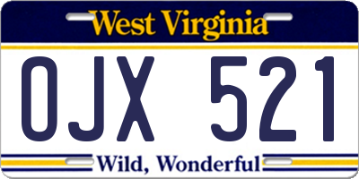 WV license plate OJX521