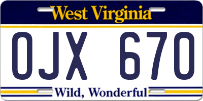 WV license plate OJX670