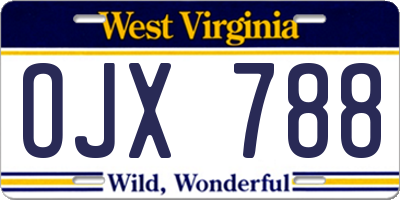 WV license plate OJX788
