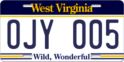 WV license plate OJY005