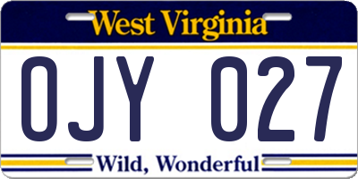 WV license plate OJY027