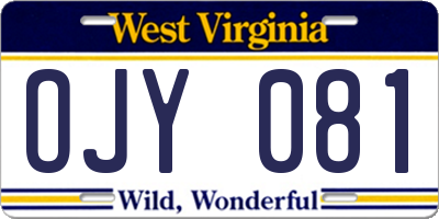 WV license plate OJY081