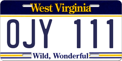 WV license plate OJY111