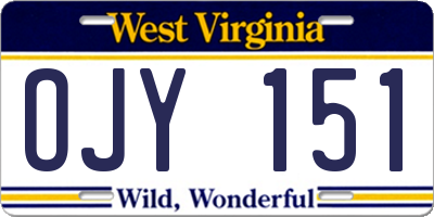 WV license plate OJY151