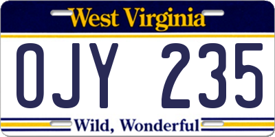 WV license plate OJY235