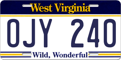 WV license plate OJY240