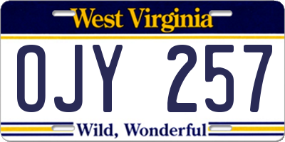 WV license plate OJY257