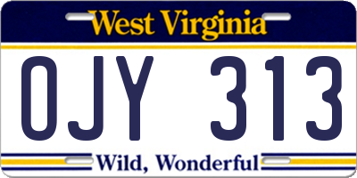 WV license plate OJY313