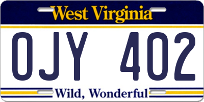 WV license plate OJY402