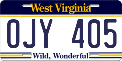 WV license plate OJY405