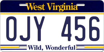 WV license plate OJY456