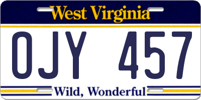 WV license plate OJY457