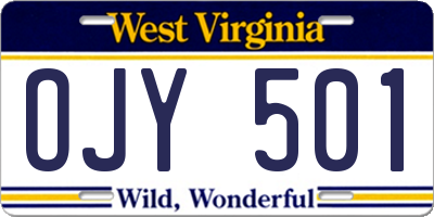 WV license plate OJY501