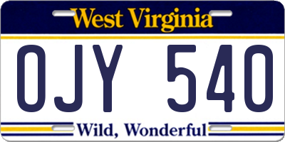 WV license plate OJY540