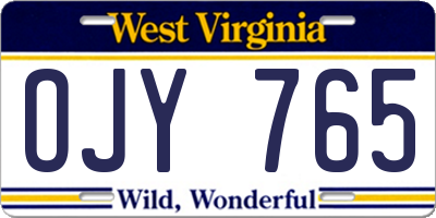 WV license plate OJY765