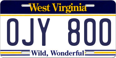 WV license plate OJY800
